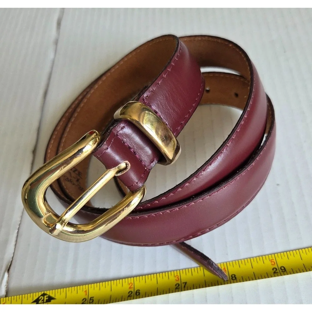 USA Genuine Leather Classic Dress Belt Wine Burgundy Red Gold Buckle 1X 36-39